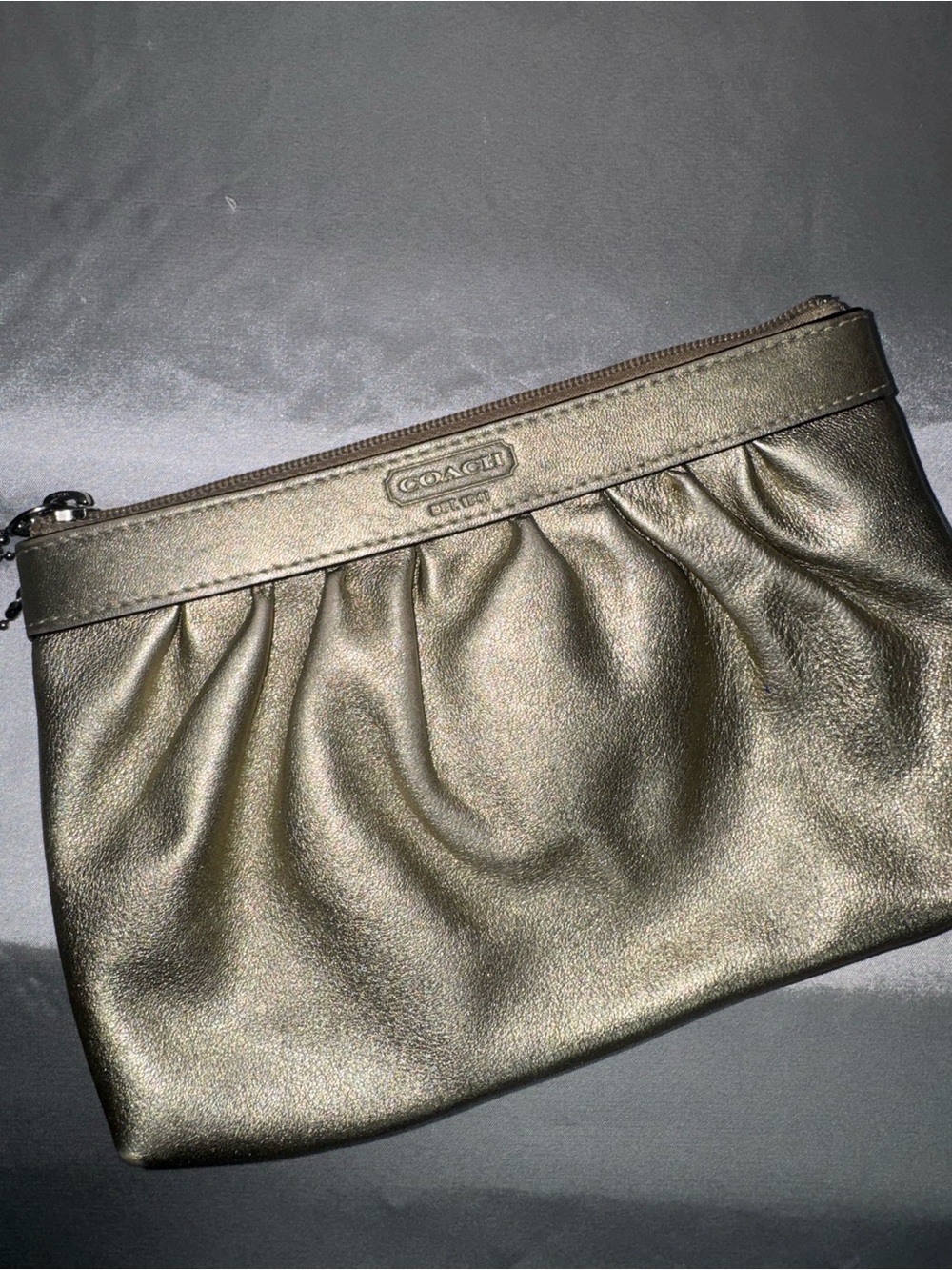 Coach Metallic Bronze Pleated Leather Wristlet